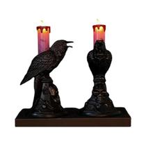 Castiçal LED Corvo Preto Com Efeito De Chama, Decoração De Halloween Para Casa, Luminária De Mesa