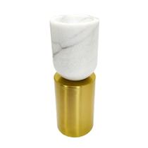 Castiçal Maior Decorativo Marmore Base Metal Dourado