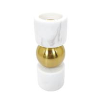 Castiçal Marmore Branco Esfera Metal Dourado Decorativo - LUXdécor