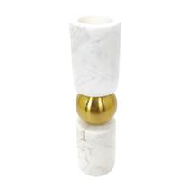 Castiçal Marmore Branco Maior Esfera Metal Dourado Decorativ