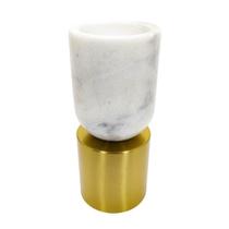 Castiçal Menor Decorativo Marmore Base Metal Dourado