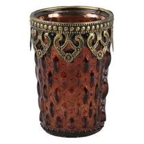 Castical metal dourado e vidro alaranjado 7cm x 10cm