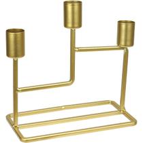 CASTIÇAL PORTA VELA DECORATIVO HOME&CO 3 VELAS METAL 16x8x15cm DOURADO