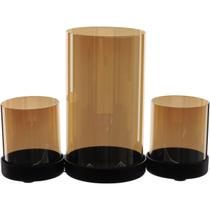 CASTIÇAL PORTA VELA SUPORTE 3 PARTES HOME&CO BASE METAL VIDRO 18x27x10cm ÂMBAR