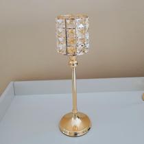 Castiçal Porta Velas Dourado Com Cristal Elegante Luxo 37cm
