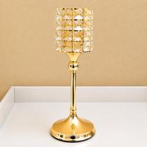 Castiçal Porta Velas Dourado Com Cristal Elegante Luxo 37cm