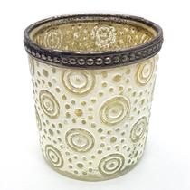 Castiçal Porta Velas em Vidro Moderno Detalhes Relevo Branco