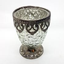Castiçal Porta Velas Medieval em Vidro Vintage Prata C/ Base