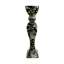 Castiçal Preto Decorativo com Detalhe em Flores - 39x13x11cm - Castiçal Elegante de Metal - Toque Clássico para seu Ambiente!
