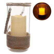 Castiçal Redonda De Vidro Com Vela De Led Com Sisal