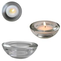 Castiçal Redondo Vidro Porta Vela de Mesa Rechaud 7,5cm Luxo