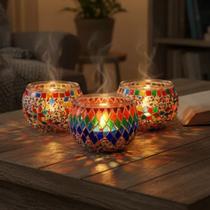 Castiçal Turco de Vidro Mosaico 10cm - Porta Vela Premium - Cores Sortidas Castiçal Turco de Vidro Mosaico 10cm - Porta Vela Premium - Cores Sortidas