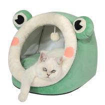 Cat Bed Jiupety Cute Velvet Igloo Green Frog para cães e gatos Cat Bed Jiupety Cute Velvet Igloo Green Frog para cães e gatos