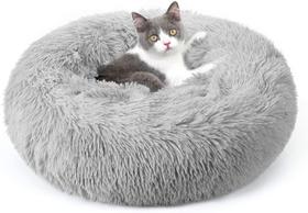 Cat Bed rabbitgoo Calming Soft Plush Donut Cuddler cinza claro Cat Bed rabbitgoo Calming Soft Plush Donut Cuddler cinza claro