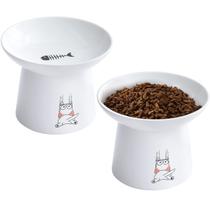 Cat Bowls OMAYKEY Ceramic Raised 6,5 polegadas de largura, 400 ml, brancas