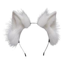 Cat Faux Fur Ears Capas Sólidas Cor Fofa Pelúcia Animal Cabelo Aro Anime Fantasia Fantasia Festa Cosplay Fantasia - Branco