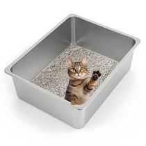 Cat Litter Box Kirecoo em aço inoxidável XL Panela de alto lado