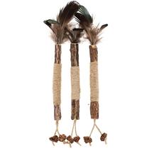 Cat Toy Raw Paws Silvervine Stick com penas de 3 quilates para gatos