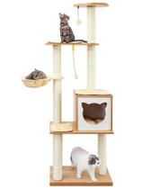 Cat Tree Made 4Pets, madeira moderna de 165 cm com rede e arranhador Cat Tree Made 4Pets, madeira moderna de 165 cm com rede e arranhador