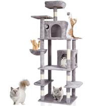 Cat Tree VEVOR Cat Tower de 68,5 polegadas com 2 condomínios para gatos em cinza claro
