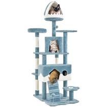 Cat Tree Yaheetech com tema oceânico de 184 cm com cama e condomínios azuis Cat Tree Yaheetech com tema oceânico de 184 cm com cama e condomínios azuis