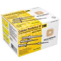 Cateter Intravenoso Periferico IV C/ Dispositivo Segurança CX 100UNI Descarpack 24G