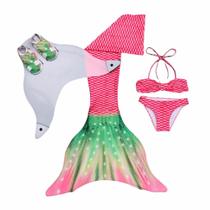 Cauda de Sereia Completa Top Faixa + Nadadeira Melancia