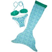 Cauda de Sereia Infantil e Adulto Com Monofin Com Biquini e Proteção UVA Sirenita