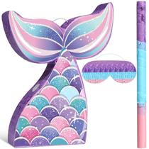 Cauda de sereia Piñata Faccito com bastão de olhos vendados para festa de meninas