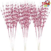 Caules artificiais de bagas com glitter rosa, 12 unidades, 43 cm, Joiedomi Caules artificiais de bagas com glitter rosa, 12 unidades, 43 cm, Joiedomi