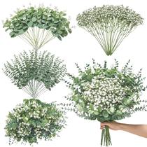 Caules artificiais de eucalipto e flores respiratórias para bebês, 100 unidades Caules artificiais de eucalipto e flores respiratórias para bebês, 100 unidades