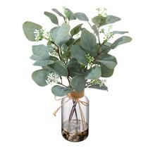 Caules artificiais de eucalipto em vaso de vidro LILUYTO 40cm com água sintética Caules artificiais de eucalipto em vaso de vidro LILUYTO 40cm com água sintética