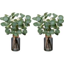 Caules artificiais de eucalipto em vaso de vidro preto Briful x2