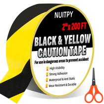 Caution Tape Roll NUITPY de 5 cm x 61 m Fita de segurança preta e amarela Caution Tape Roll NUITPY de 5 cm x 61 m Fita de segurança preta e amarela