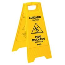 Cavalete de sinalização piso molhado 58x30 cm amarelo kala