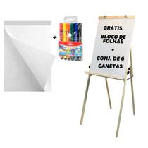 Cavalete Flip Chart Dobrável Quadro Branco Luxo Com folhas e Canetas - Souza