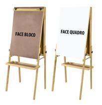 Cavalete Flip Chart Porta Bloco Compacto Dupla Face com Quadro Branco e Duratex estrutura em Madeira Altura Ajustável 1,63 ou 1,72 m - 2511 Souza
