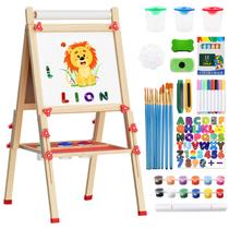Cavalete para crianças, incluindo mais de 100 acessórios, cavalete infantil de madeira de dupla face, quadro branco, prancheta magnética e rolo de papel, cavalete artístico em pé com altura ajustável para crianças 3-4 4-8 9-12 Cavalete para crianças, incluindo mais de 100 acessórios, cavalete infantil de madeira de dupla face, quadro branco, prancheta magnética e rolo de papel, cavalete artístico em pé com altura ajustável para crianças 3-4 4-8 9-12