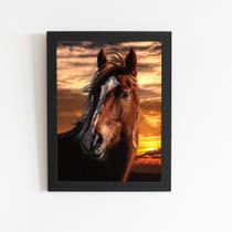 Cavalo Animais Pôr do Sol Quadro Moldura Preta 60x40cm