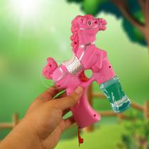 Cavalo Bolhudo Elétrica Brinquedo Pop Tik Tok Lança Bolhas Sabão Mágica Criança Infantil - Rosa