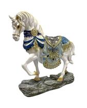 Cavalo Branco, ul E Dourado Estatueta Decorativa Resina - La Verne