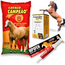 Cavalo Campeão 5kg Mineral PotenVet 100ml Vitamina Complexo B Hipofen Vermífugo Pasta Oral 20g - Equinos Competição Vaquejada Mangalarga Marchador