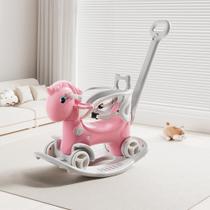 Cavalo de Balanço Montary 4 em 1 Rosa 87 cm com Alça de Empurrar