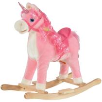 Cavalo de Balanço Qaba Unicórnio de Pelúcia Base de Madeira Rosa Cavalo de Balanço Qaba Unicórnio de Pelúcia Base de Madeira Rosa