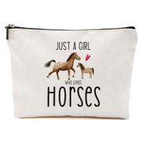 Cavalo Maquiagem Saco Cavalo Presentes para Meninas Cavalo Presentes para Amantes de Cavalos Pet Stuff Merch Gifts Toiletry Pouch Funny Birthday Christmas Gift for Pet Owner Sister Bestie BFF Just A Girl Who Loves Horses