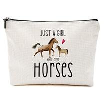 Cavalo Maquiagem Saco Cavalo Presentes para Meninas Cavalo Presentes para Amantes de Cavalos Pet Stuff Merch Gifts Toiletry Pouch Funny Birthday Christmas Gift for Pet Owner Sister Bestie BFF Just A Girl Who Loves Horses