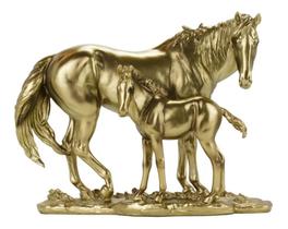 Cavalos Mãe Filhote Dourados 21cm - Resina Animais - Taimes