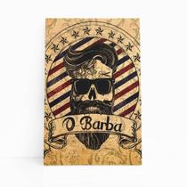 Caveira Barbearia Barba Vintage Quadro Canvas 60X40Cm