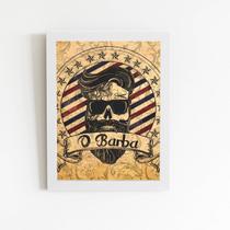 Caveira Barbearia Vintage Quadro Moldura Branca 60x40cm