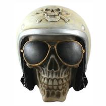 Caveira Crânio motoqueiro de capacete com oculos resina Branco - Shop Everest